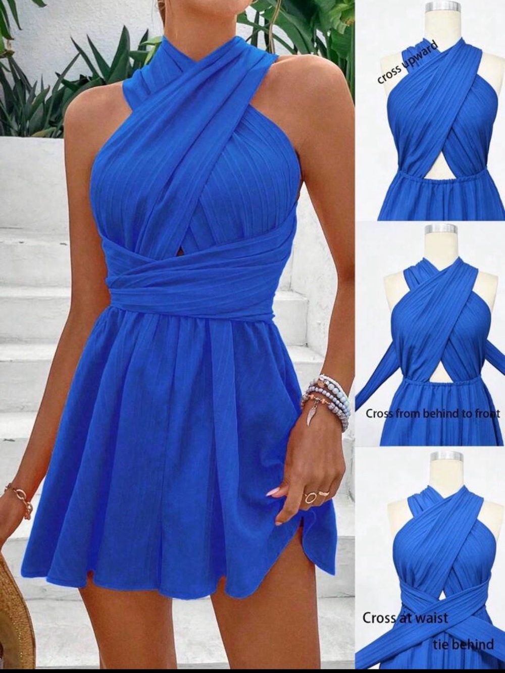 Women’s Blue Convertible Halter Wrap Dress